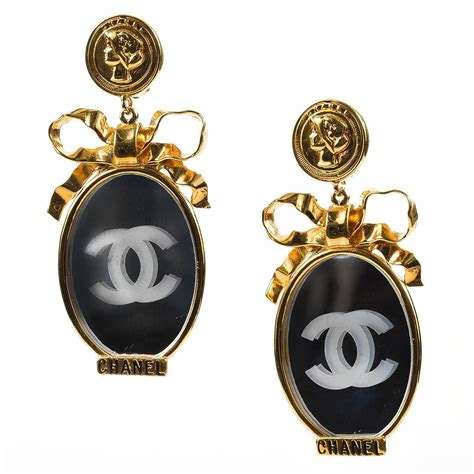 chanel cute bow clip-on earrings|chanel pendant earrings.